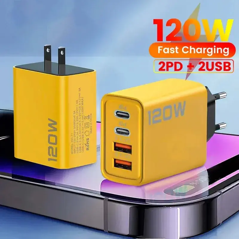 Bộ sạc sạc nhanh di động, 120W, Type C, Sạc nhanh 3.0, Bộ Chuyển Đổi bộ sạc USB, Tương thích với iPhone 15, Samsung, Xiaomi, Sạc USB PD, 2024