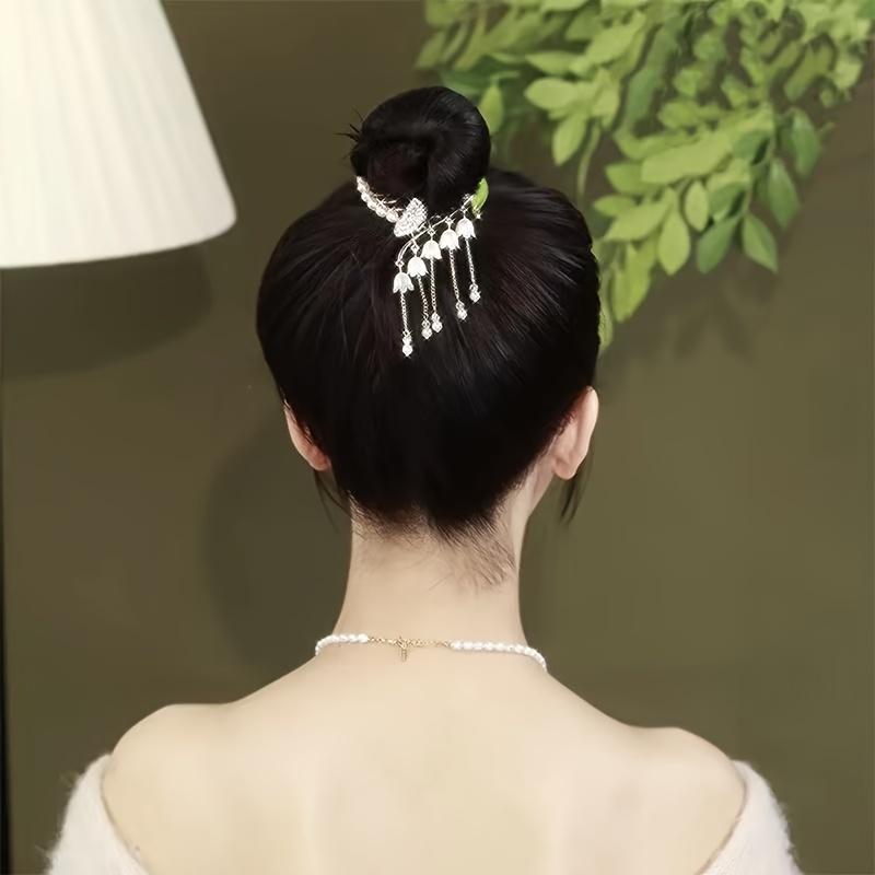 Product Introduction of Elegant Imitation Pearl Tassel Hairpin, Retro Style Women's Hair Accessories, Half High Bun Hairpin, Linglan Flower-Shaped Fixing Tool 0