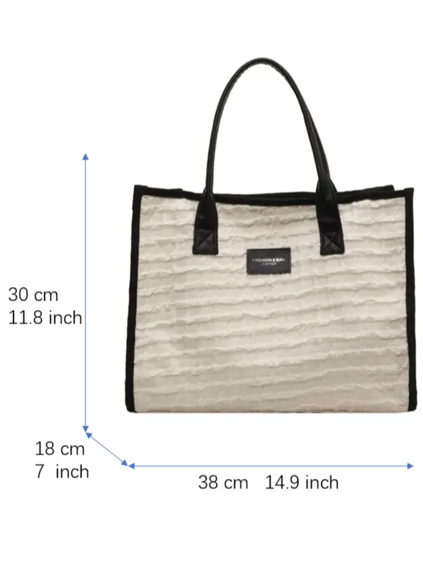 Textured Tote Bag With Zipper, Fashionable Solid Color Large Capacity Casual Shoulder Bag for Women & Girls 1
