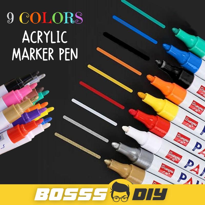 9 Colours Paint Marker Colourful Drawing Marker Pen Acrylic Permanent ...