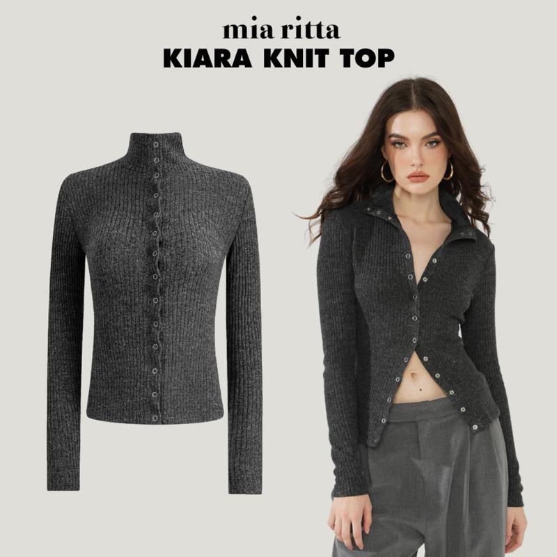 Áo dệt kim tay dài nữ MIA RITTA áo kiểu len lông cừu bấm nút tôn dáng KIARA TOP A2141