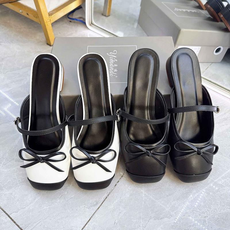 Giày sục nữ bigsize vá mũi tiểu thư đính nơ cao 2 cm size 40-44