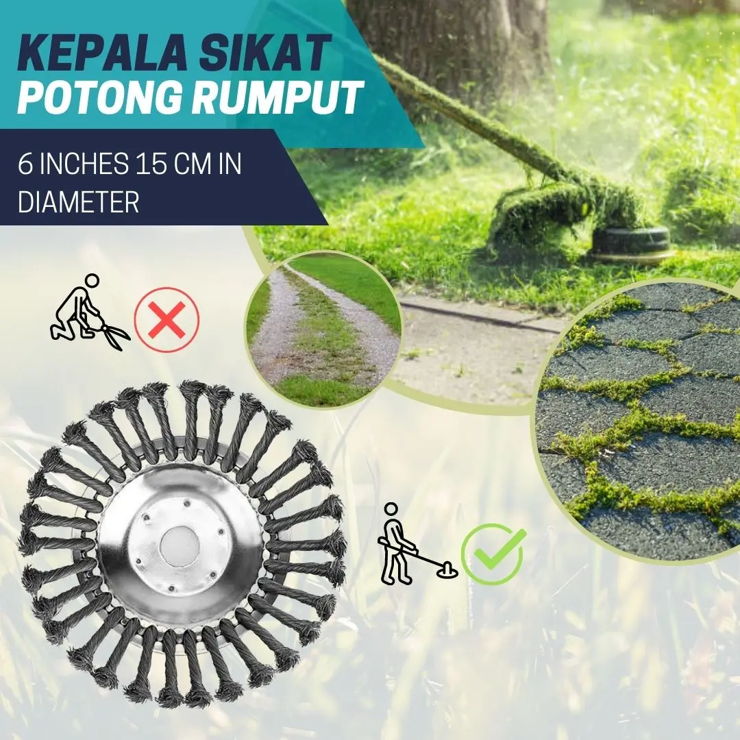 Sikat Kawat Baja Kepala Mesin Potong Rumput Aman Teras Halaman Jalan Batu Karbon