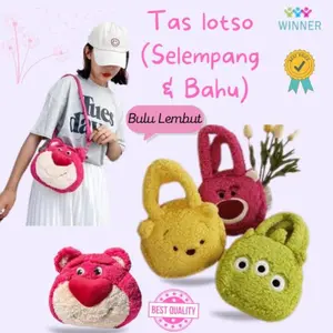 Tas Boneka Lotso Strawberry Bear Monster Karakter Winnie The Pooh Gemoy Bahan bulu halus lucu imut Tas Karakter Kekinian Bag Cantik Fashion Dewasa
