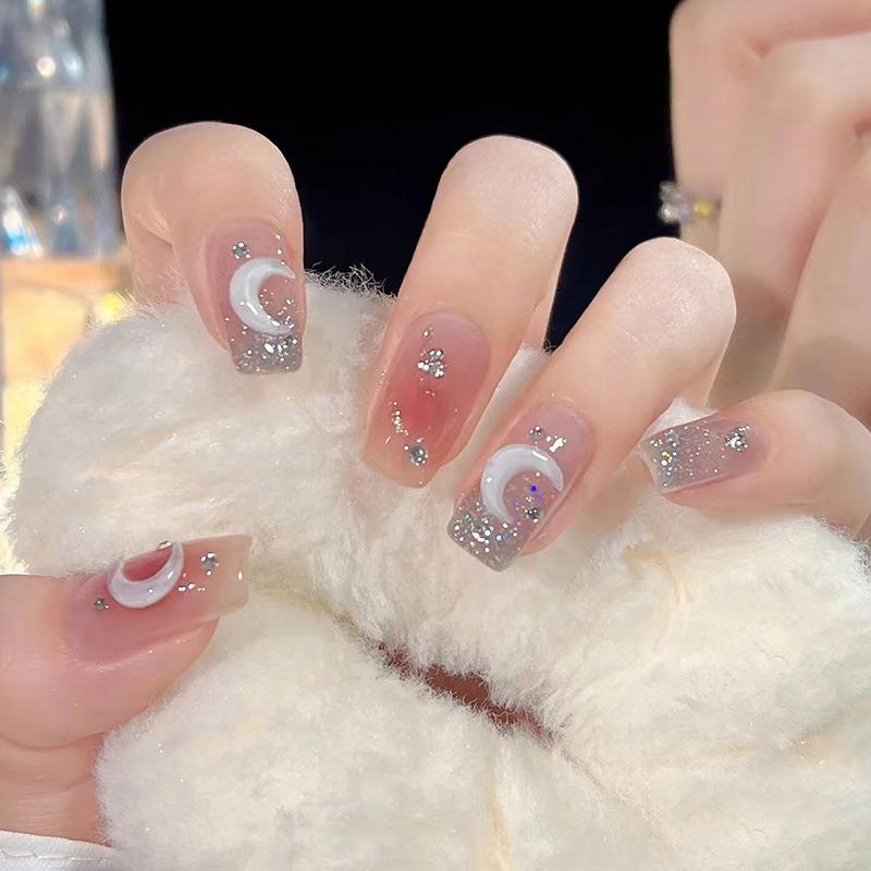 Product Introduction of Red Book Popular Wearing Nail Medium and Long Milk White French 9K Glass Diamond Nail Art Finished Nail Sticker Nail Art Hot Selling Multi-choice Nail Art nail  sticker 6