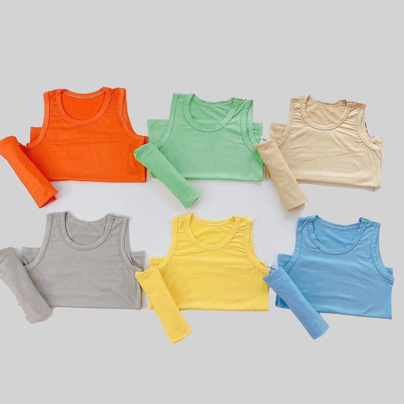 MK328 (6-16kg) Bộ áo ba lỗ quần cộc màu trơn chất thun lạnh mỏng mềm, mát cho bé dưới 3 tuổi Áo Thun