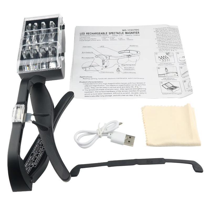 USB Rechargeable Magnifying Glasses Set, 1 Set 1.5X 2.5X 3.5X 5.0X Magnifier with LED Light, Desk Magnifiers for Reading, Jewelry Identification, Watch Repair 3