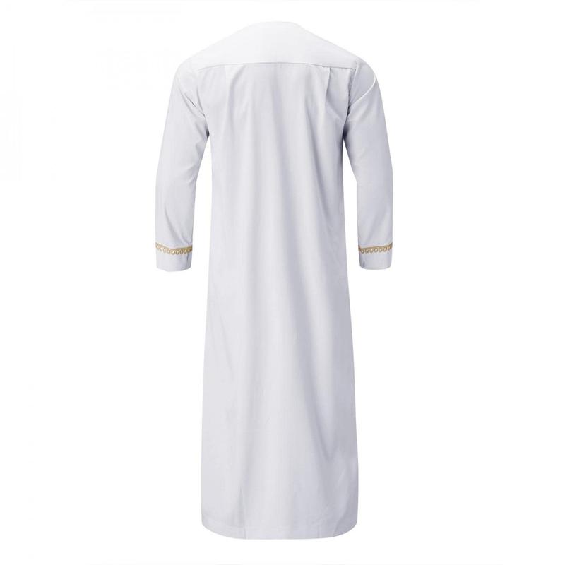 Product Introduction of Men'S Muslim Shirt Kaftan Islamic Royalty Dubai Robe O-Neck Long Sleeve Retro Tunics Abaya Arabic Traditional Costume Men'S Robe 29