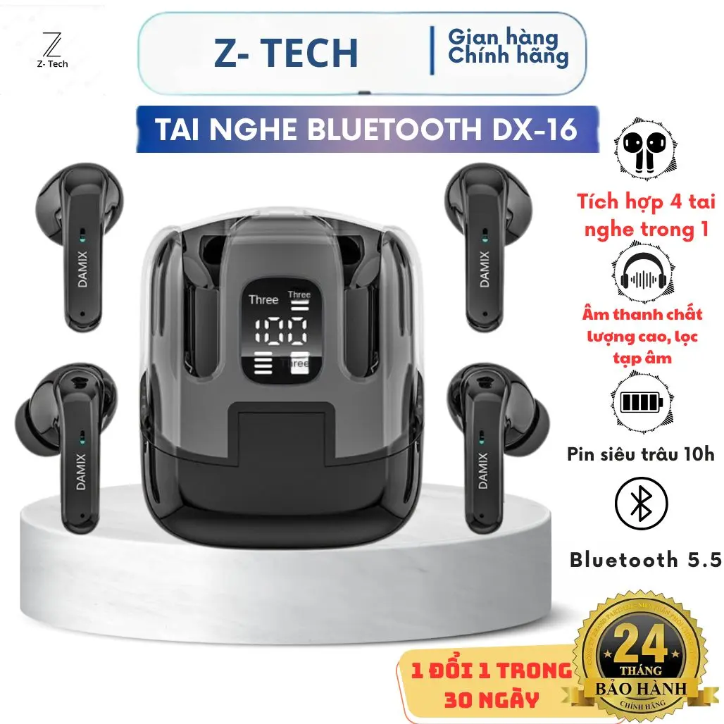 [DX16][Mua 1 Được 4] Tai Nghe Bluetooth Thế Hệ Thứ 6 DAMIX-16, 4 Tai Nghe, PIN Trâu 10H Liên Tục, Bass Trầm,Chơi Game, Âm Thanh Chất Lượng Cao Nhét Tai Nghe Nhạc Earphone Phụ Kiện tai nghe bluetooth ky5 n33 airpod