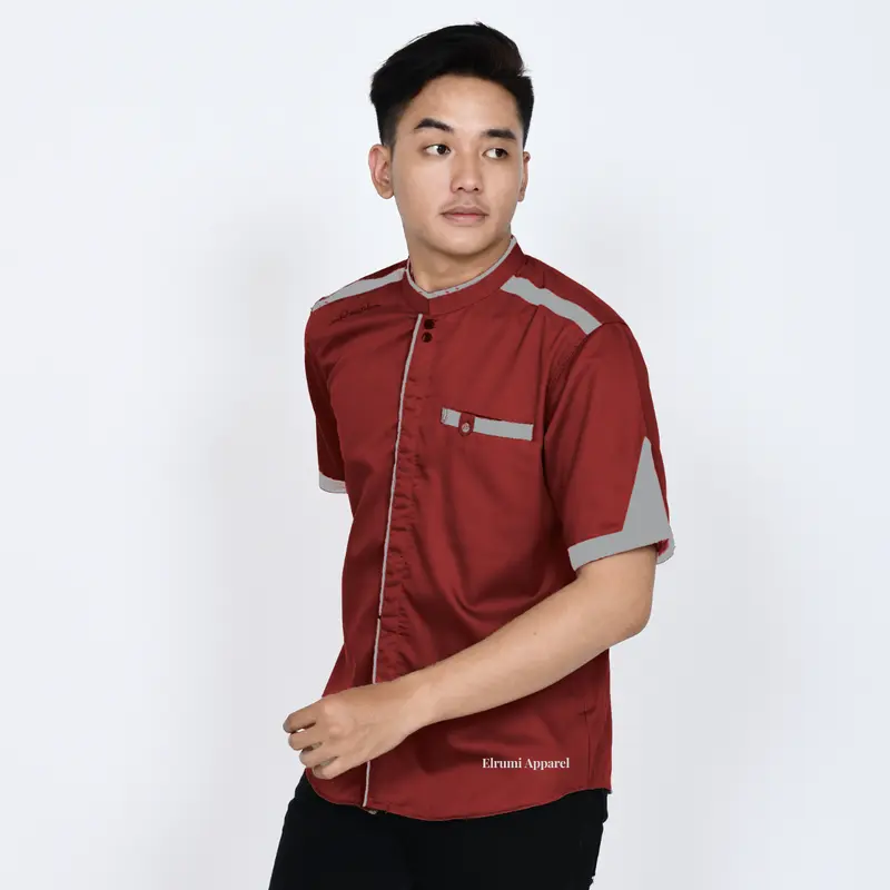El rumi Kemeja Baju Koko Muslim Atasan Pria Dewasa Lengan Pendek Pria Motif Yusinsun Bahan Katun Toyobo Nyaman Katun 5