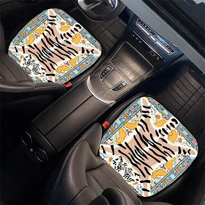 Cartoon Tiger Pattern Car Seat Cover, Breathable All-season Polyester Cushion for Rear and Front Seats, Car Interior Accessories for 95% Cars, SUVs, Sedans, Vans 4