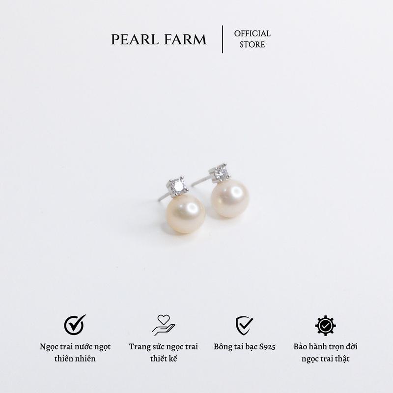 Bông Tai Ngọc Trai Thật Đính Đá Dáng Tròn Sang Trọng Pearl Farm