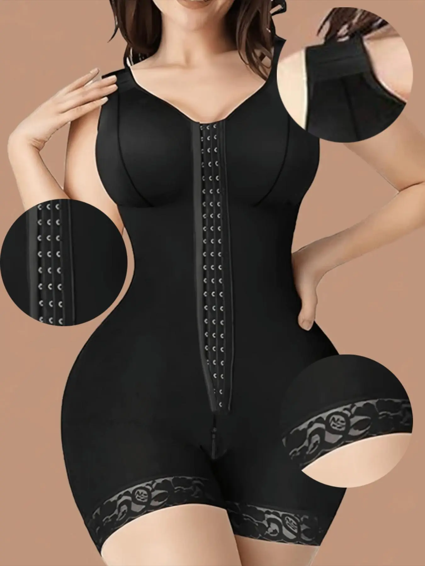 Women's Solid Zipper Crotch Open Crotch Design Shapewear Bodysuit, Hook & Eye Closure Tummy Control Shaper, Women's Shapewear for Daily Wear