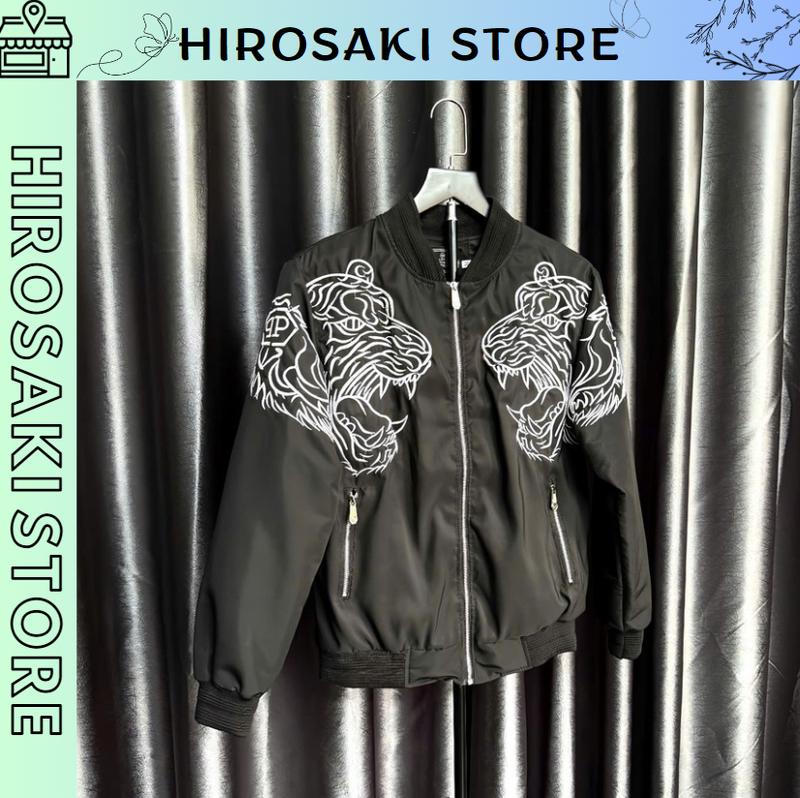 Áo Khoác Gió Philip Thêu Hổ Trắng To 2 Bên Vai Logo Kim loại 5.5cm Mã Gió Hổ Trắng