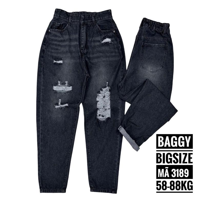 QUẦN JEAN BAGGY Mã 3189 BIGSIZE 58-88kg Nữ Women Pants Có Túi Denim Khuy 0