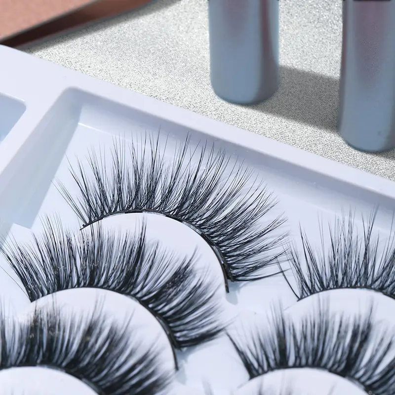 Eyelashes with Magnetic Eyeliner Kit, Professional Eye Makeup Products Including 5 Pairs Faux Cluster Eyelashes & 2 Magnetic Eyeliner & 1 Eyelash Tweezers, DIY 6