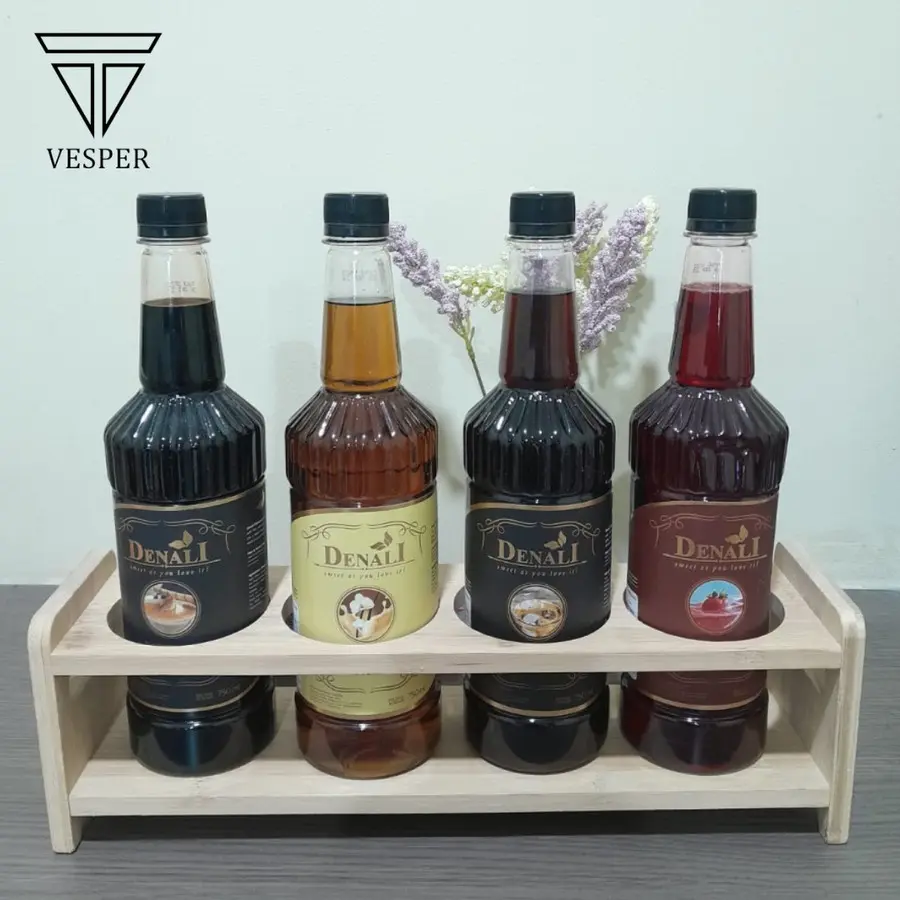 rak botol bambu tempat syrup saos kecap big size wooden rack wine beer