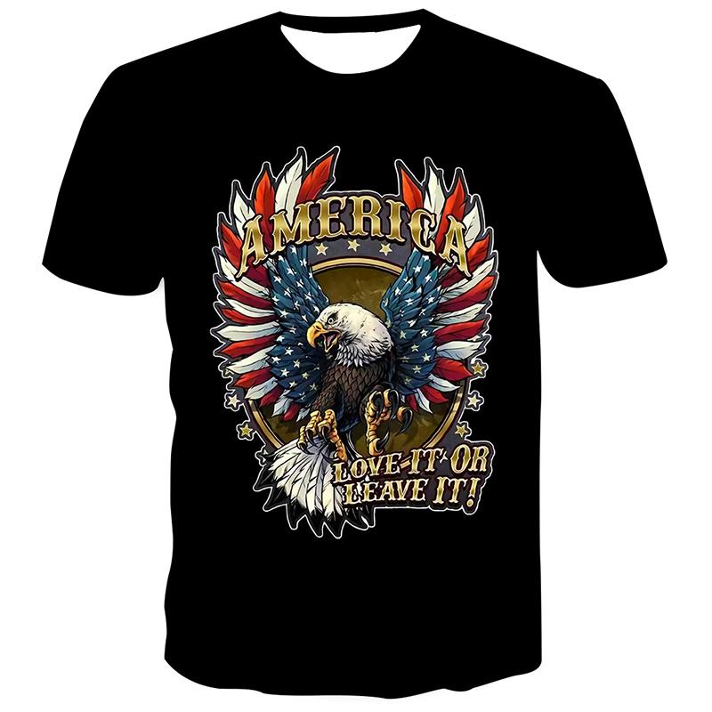 Áo Thun Polyester In Hình Cờ Đại Bàng Mỹ Thường Ngày Cho Nam, Quần Áo Theo Mùa Thoáng Khí Hàng Đầu Cho Nam