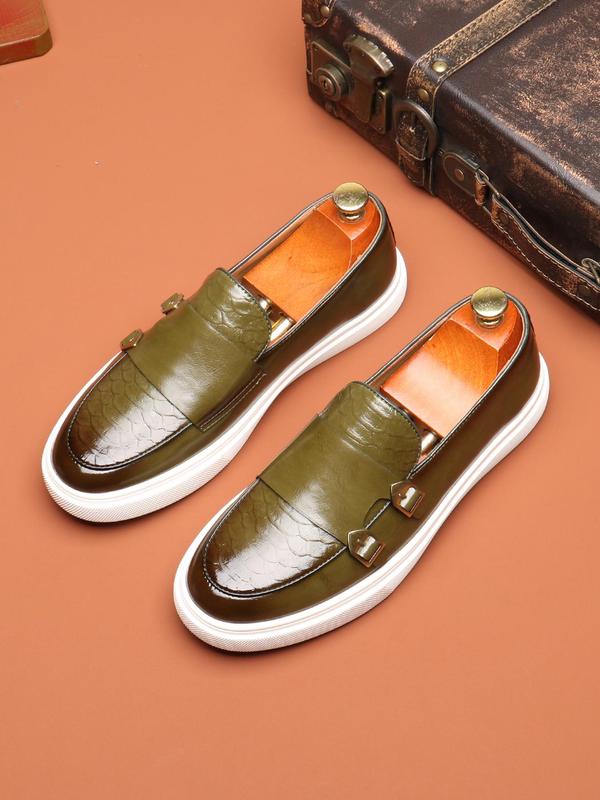 Men's Stylish Vintage Fish Scale Textured Flat Loafers Shoes, Business Comfortable Breathable Slip on Office Loafers Shoes for Boy, Retro Dress Shoes, Summer Walking Shoes 2
