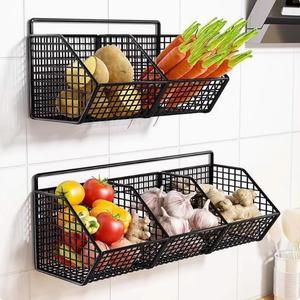 kitchen condiments organizer rack wall hanging seasoning storage onion fruit basket vegetable shelf kitchen  organizer