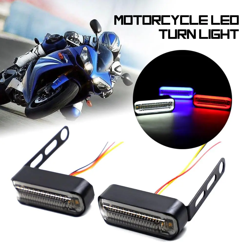 2Pcs Motorcycle LED DRL Flowing Turn Signal Light Stop Signals Water Flasher 2 in 1 Blinker Tail Brake Lamp