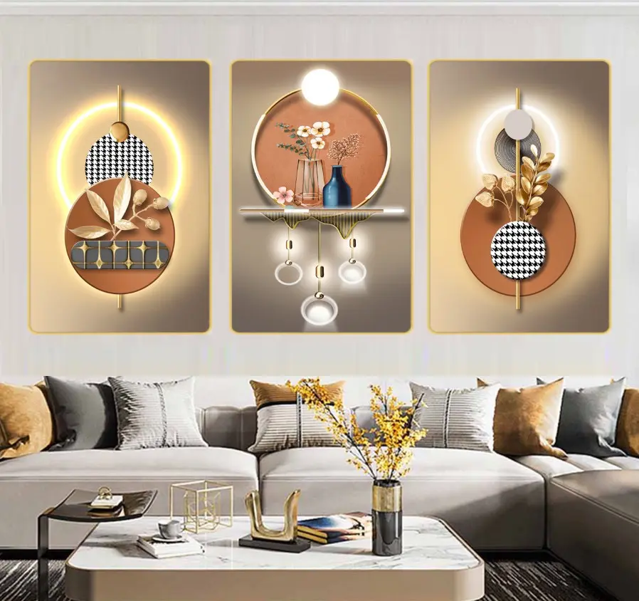 Tranh Tráng Gương Bộ 3 In UV mặt Mica sáng bóng - Tranh bộ 3 hiện đại Decor Tường treo cầu thang, phòng khách, trang trí nhà Treo Tường Treo Phòng