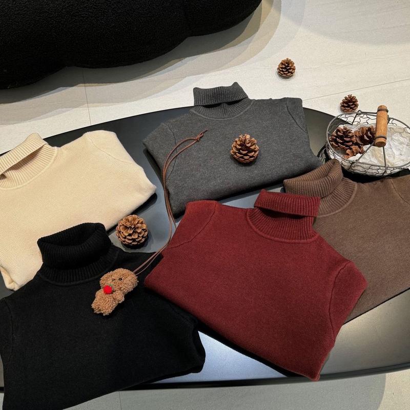 Áo len cổ cao hai màu đen và xám lót lông thỏ dày dặn cho bé trai và bé gái