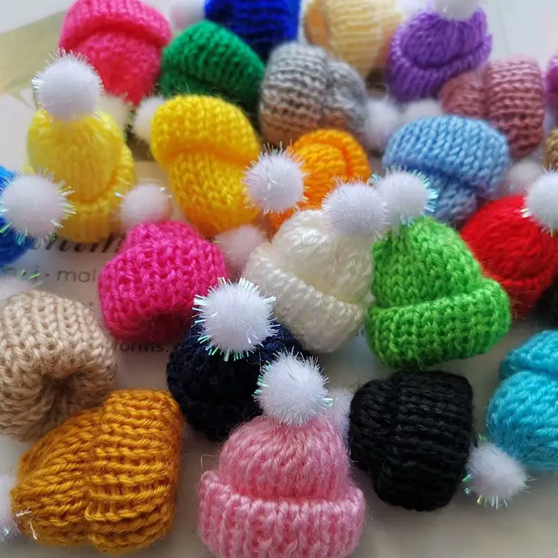 10Pcs 3.5CM Mixed Woolen Yarn Mini Hat Cap Headwear Garment Doll Craft Materials