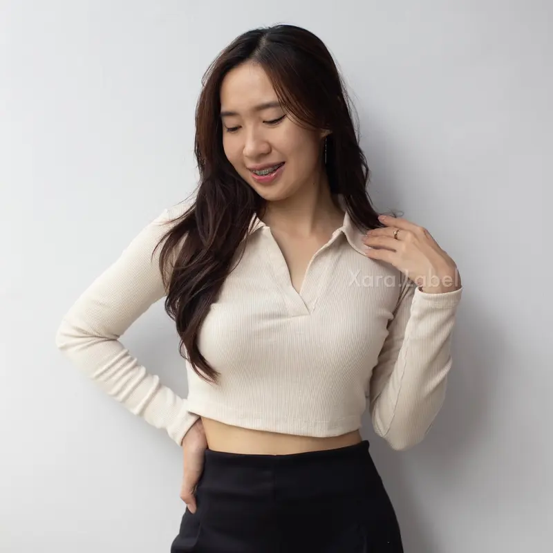 XARA - SALE CUCI GUDANG Kara Knit Crop Top | Polo Knit Longsleeve 1