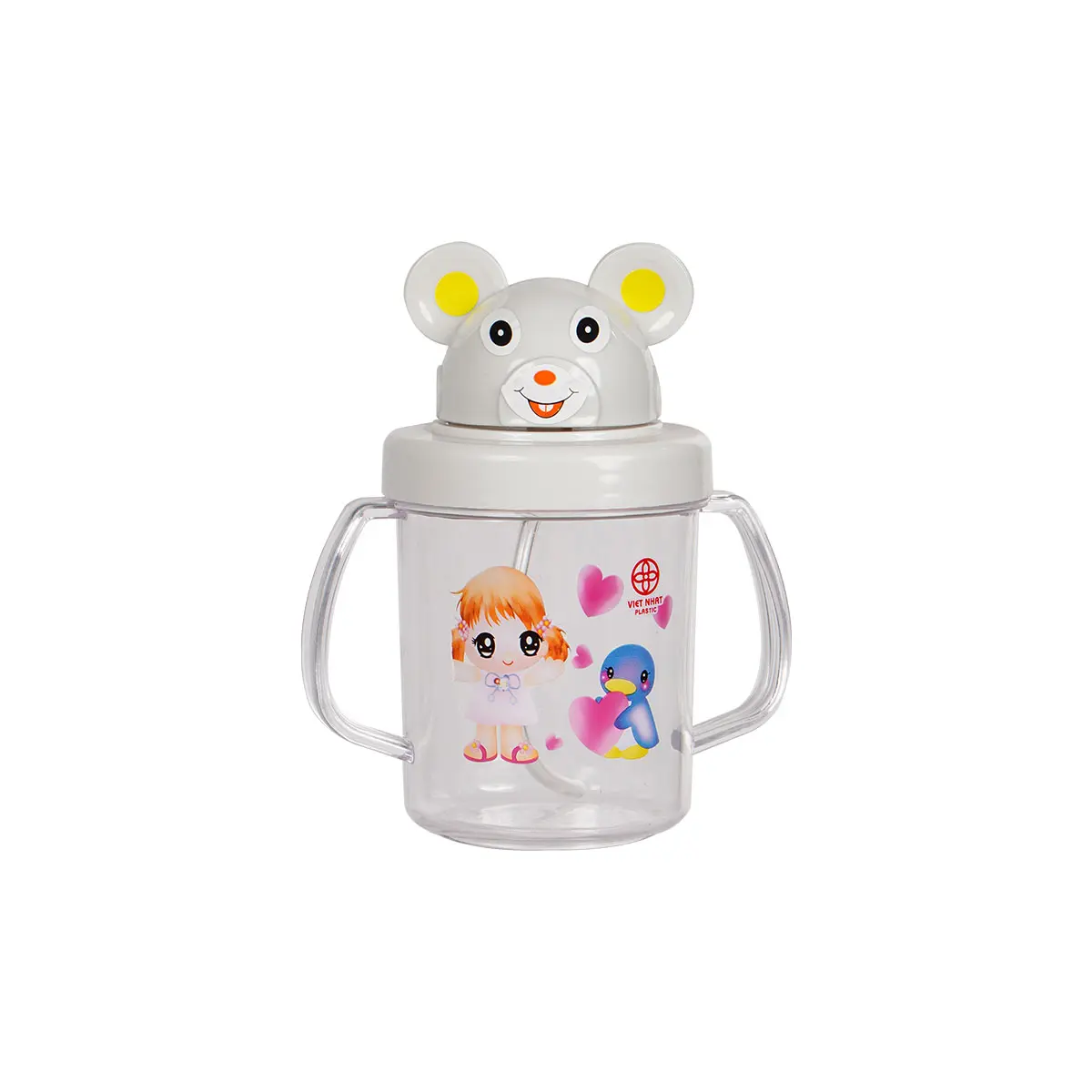Bình Hút Tập Uống Nước Cho Bé Hình Thỏ, Mèo Mã MSP :0011,0010 Có Vạch Chia, Chống Sặc, Chống Đổ, An Toàn Cho Bé