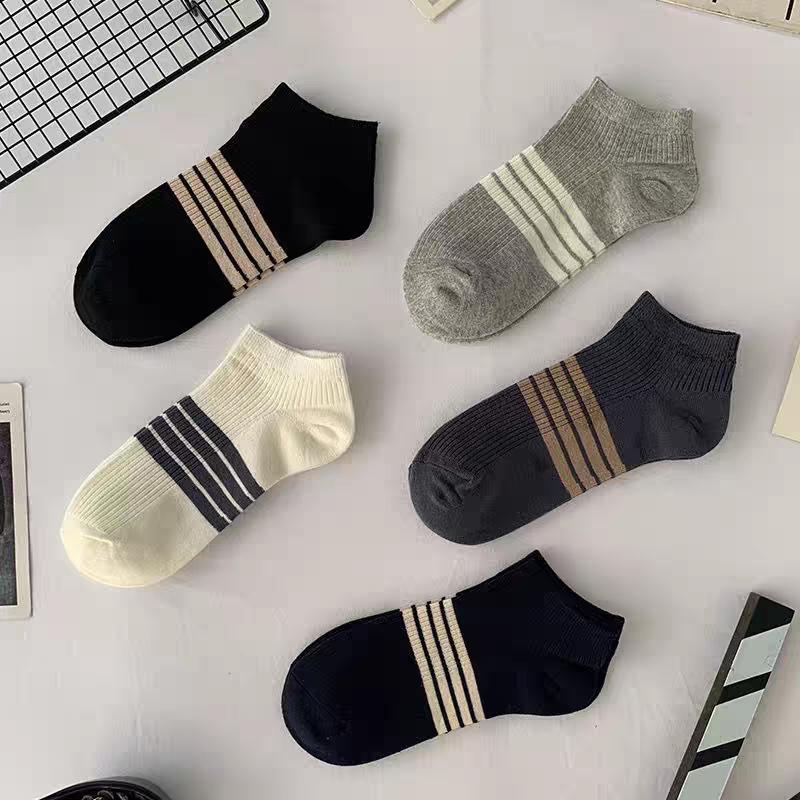  Tất cổ ngắn nữ nam trơn chất vải mềm thoáng khí sét 5 đôi vớ nam nữ cổ thấp tất chân Unisex phong cách Hàn Quốc 