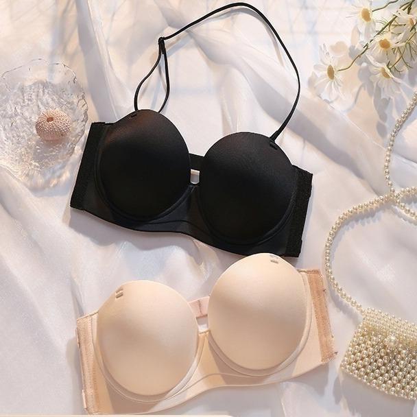 Áo ngực quây có gọng hở lưng dán silicon tàng hình áo lót mặc đầm hở lưng Q809 Bra Nữ Đen