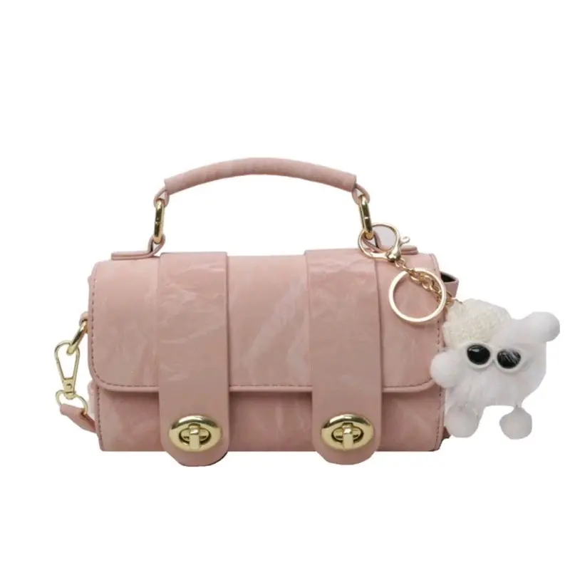 [  Hàng Đẹp]Túi xách nữ da loang 2 khuy, quai xách tay, hàng đẹp tặng kèm gấu xinh Bag Kem M 205 8