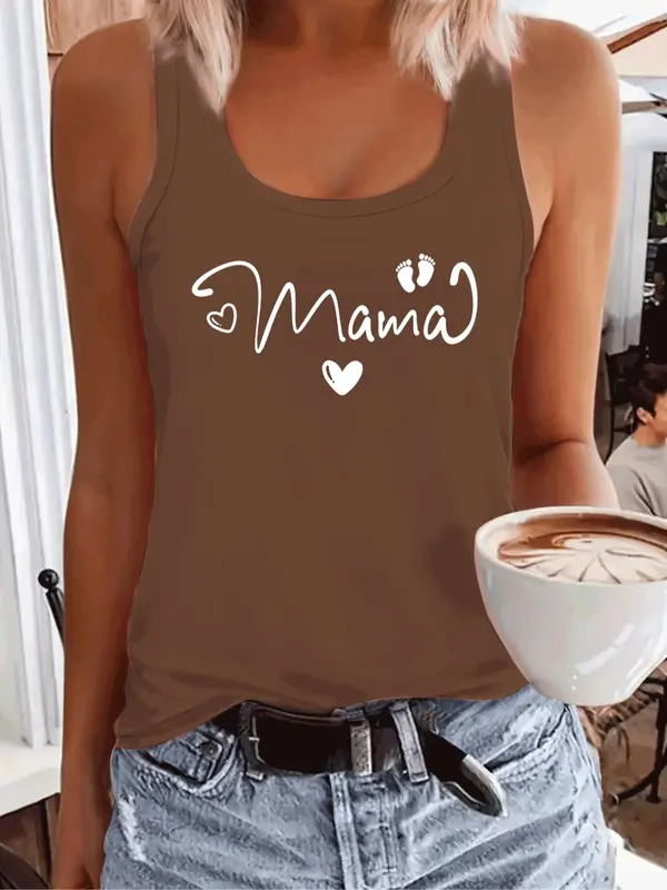 Women's Letter Print Round Neck Sports Tank Top, Casual Sleeveless Crew Neck Top for Yoga Gym Workout, Ladies Sportswear for All Seasons, Womenswear 6