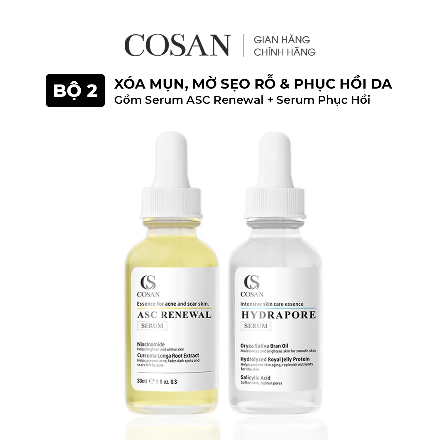 Combo 2 Serum cải thiện mụn và sẹo, hỗ trợ cải thiện làn da Cosan