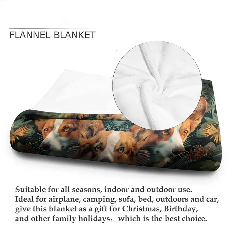 Corgi Pattern Blanket, Soft Throw Blanket, Air-conditioned Room Blanket, Warm Nap Blanket for Home Office Travel, Gift for Friend 3