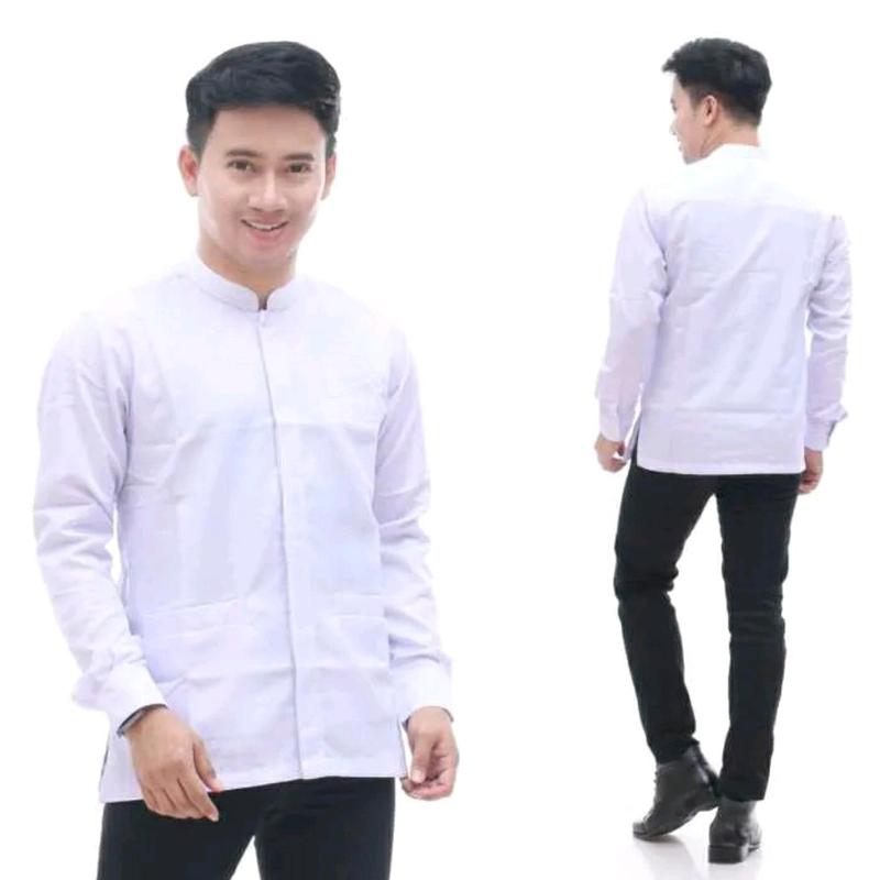 Baju koko pria polos premium Hitam Kantong Muslim 0