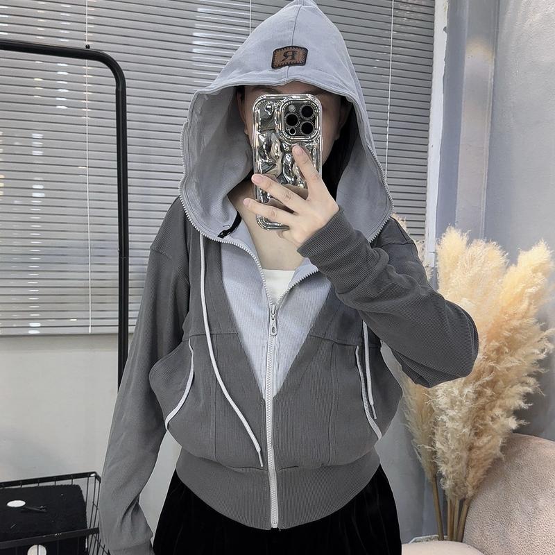 ÁO KHOÁC GÂN HÀN PHỐI MÀU 6 TÚI Nữ Women Jacket Top Nhung 1