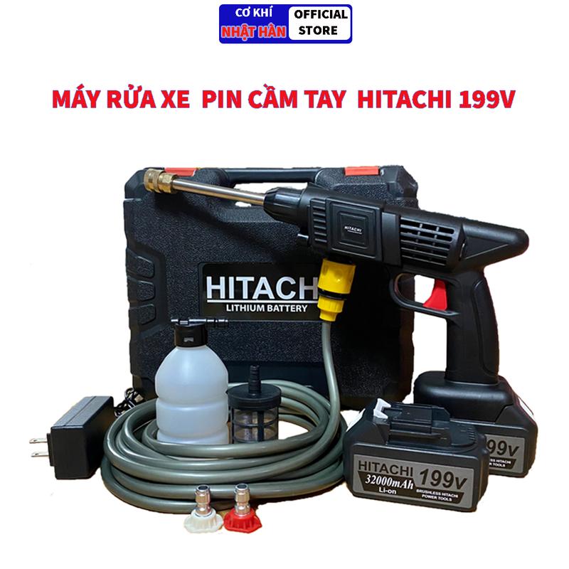 Máy rửa xe dùng pin HITACHI 199V, máy rửa xe mini cầm tay, đa năng áp lực, nhỏ gọn, sịt mạnh, bảo hành 6 tháng máy rửa