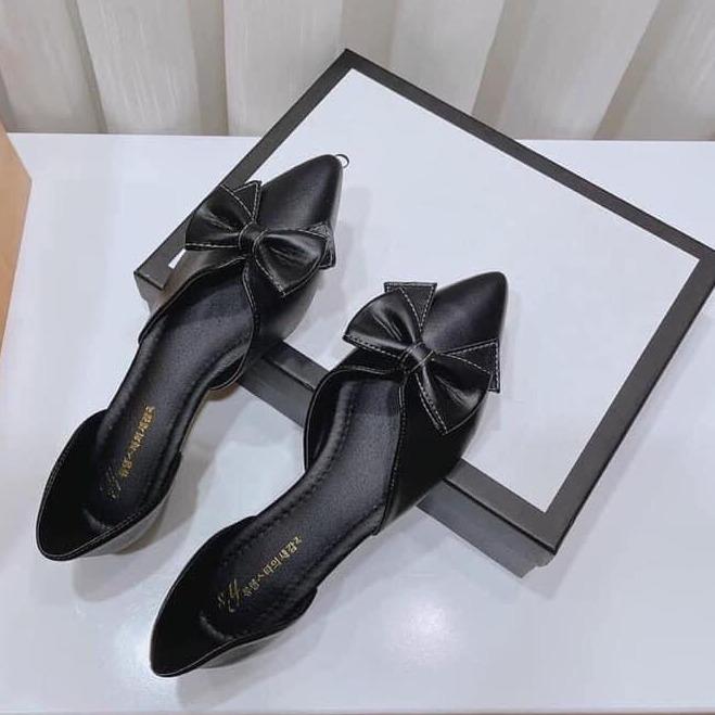 Giày búp bê nữ chất da 2 màu đen và kem siêu xinh Shoes Giày Bệt