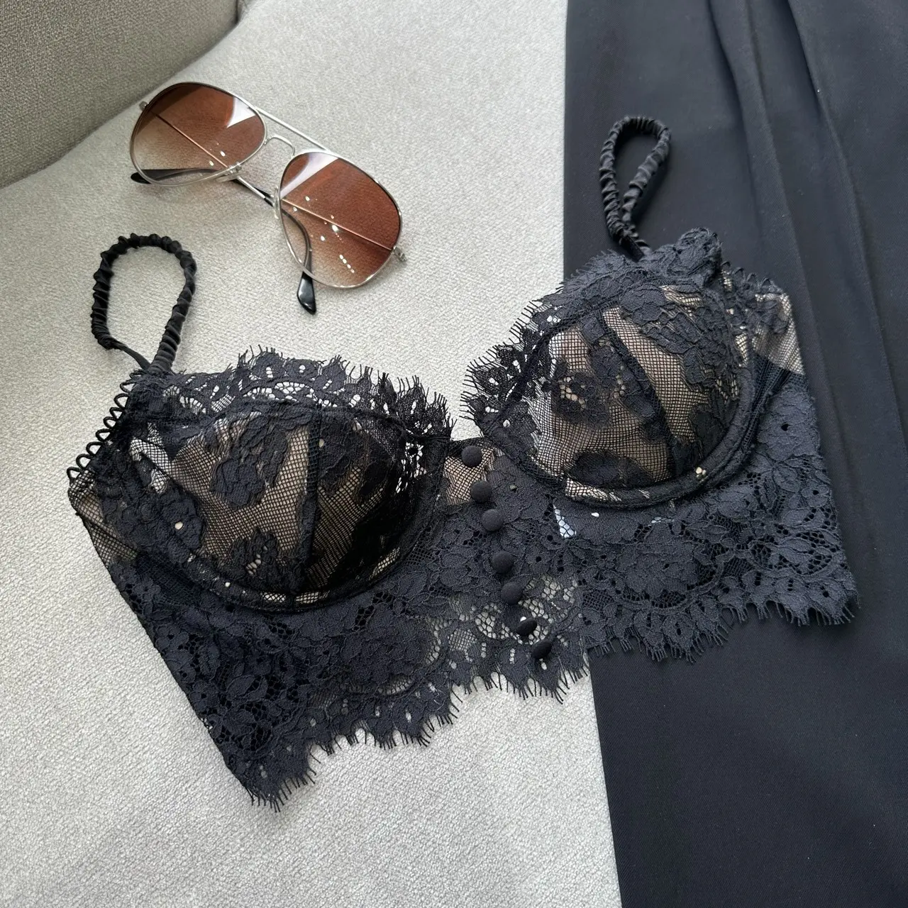 Áo bra chất ren phối nút cao cấp 34AK025 34 Bigsize, áo lót mặc trong ren mỏng gom 2 bên ngực chống xệ quyến rũ siêu mỏng