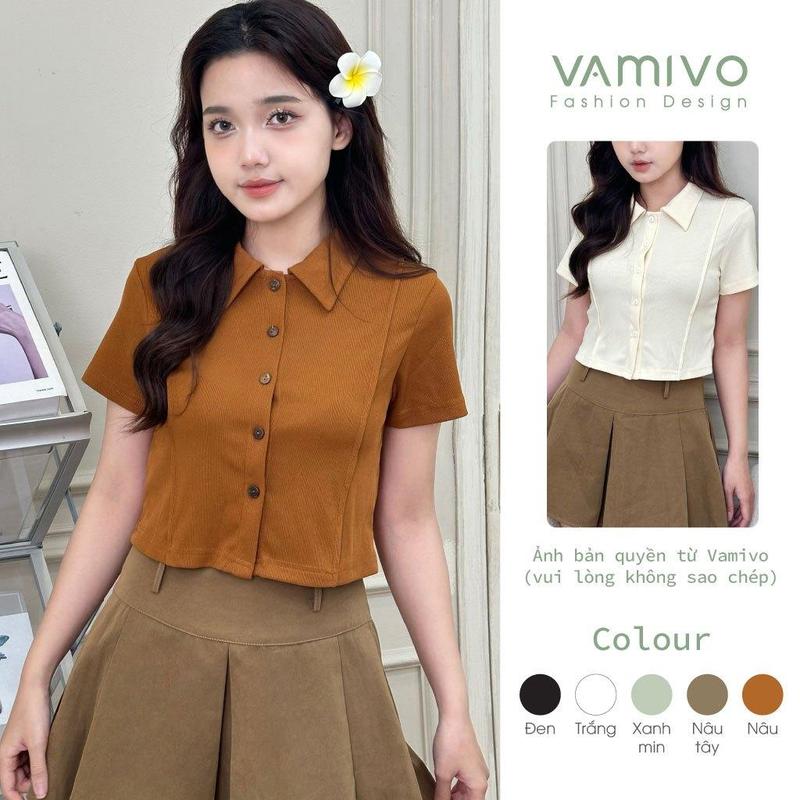 Áo thun có cổ nữ ATK17 Vamivo vải tăm Hàn, cổ đức siêu xinh 0