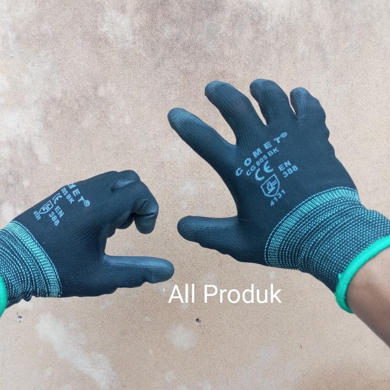 Product Introduction of GROSIR 12 Pasang sarung tangan comet hitam safety kerja berkendara palmfitpu glove Karet 1