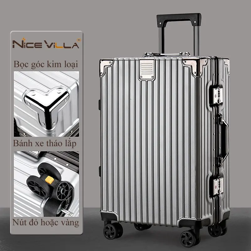 Vali Khung Nhôm Vân Nhám Trầy Xước Nicevilla Size 20inch-24inch-29inch - Bag, Nam