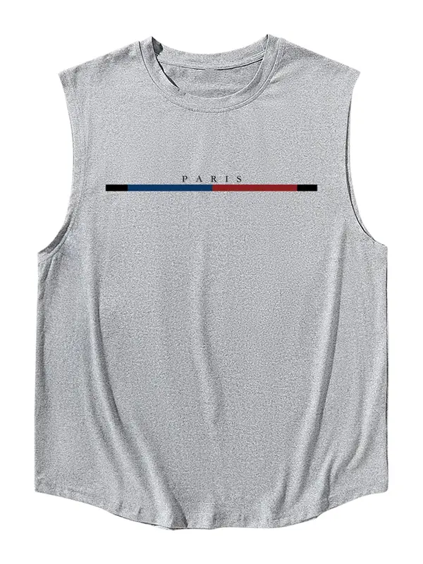 Men's Letter Print Round Neck Tank Top, Regular Fit Casual Sleeveless Crew Neck Top for Summer, Men's Clothes for Daily Wear, Socks 4