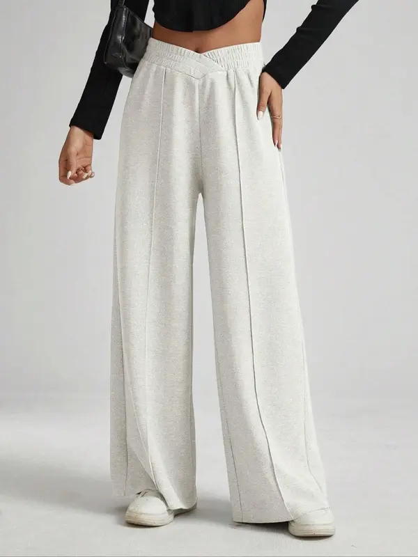 Women's Solid High Waist Wide Leg Sweatpants, Casual Minimalist Comfy Elastic Waist Trousers for Daily Wear, Trousers for Women, Fashion Ladies Bottoms for All Seasons, Wideleg Baggy Pants, Wide Legged Pants, Womenswear, Casual Basic Trousers 6