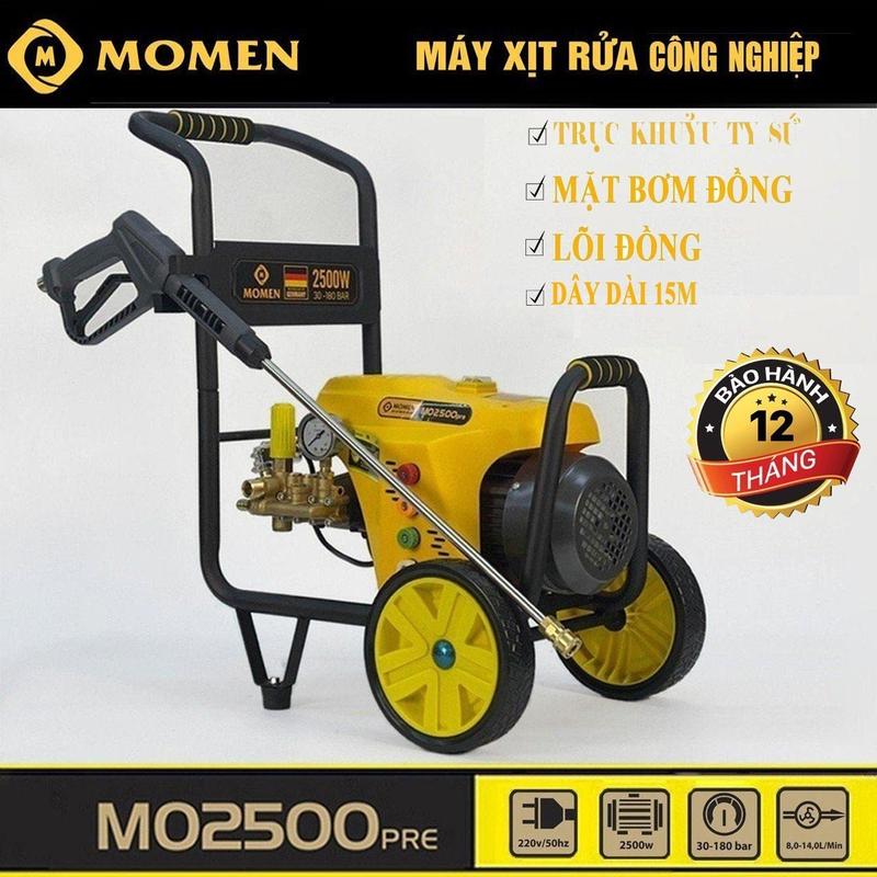  Máy Rửa Xe Công Nghiệp Momen 2500 Chuyên Dùng Tiệm Rửa Xe - Khung Bánh Xe Lớn - Kèm 4 Béc Phun - Lõi Đồng -  Mặt Bơm Đồng - MO2500pre 