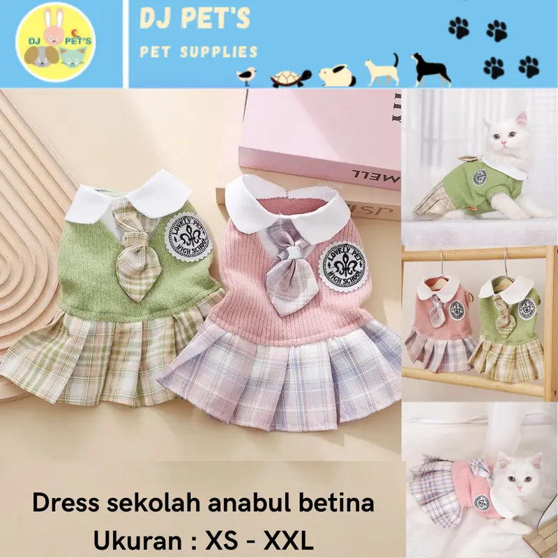 baju anjing dan kucing dress sekolah untuk anabul premium 0