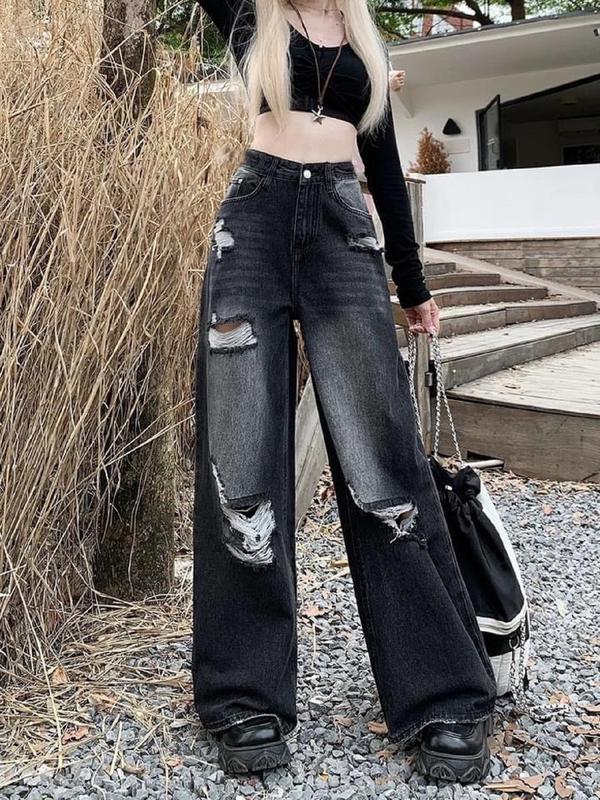 Quần xuông rách nhiều cạp cao hách dáng phong cách đường phố trẻ trung đủ size từ 40kg – 55kg Pants Jean Nữ
