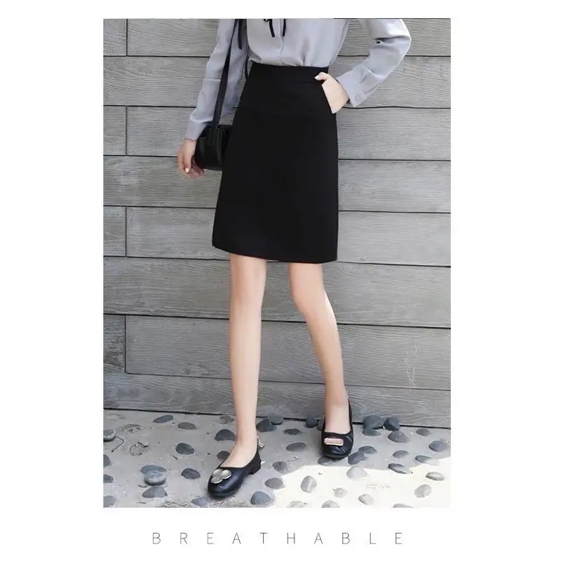 Guanfashion Chân váy chữ A công sở dài 50cm có túi chéo 2 bên, Mã CV08 Chân váy Nữ Women Kem